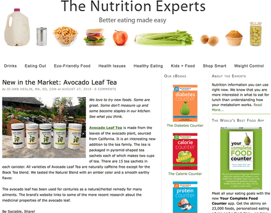 Avocado Leaf Tea Featured in NutritionInsight | Super Antioxidant Tea