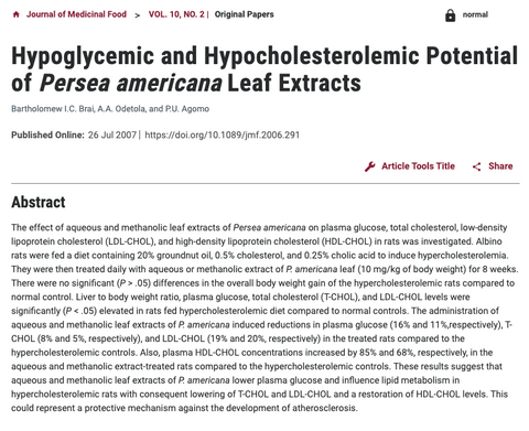 Avocado Leaf Shown to Reduce Total Cholesterol